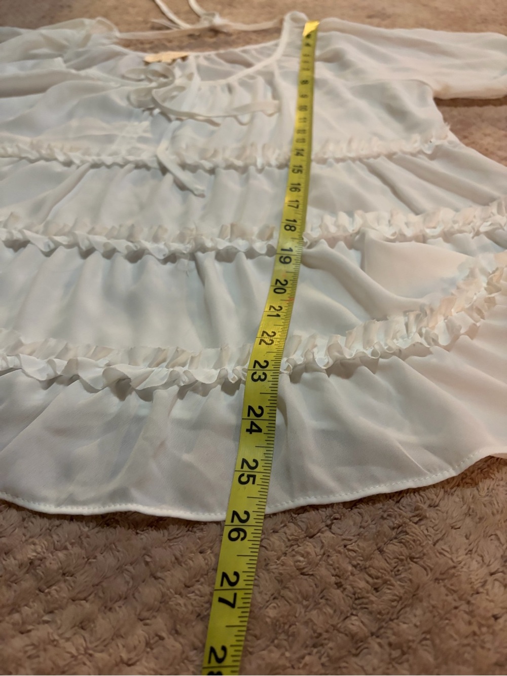 Boho White Ruffled Tie-Neck Peasant Blouse - Picture 5 of 7